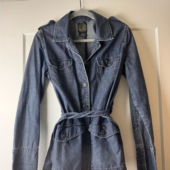 Vintage Lucky Brand Denim Trench Field Coat Jacket military Women’s Medium jean - Picture 1 of 16